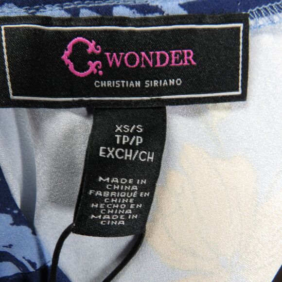 C Wonder Christian Siriano Blue Garden Floral Dolman Flowy Scarf Blouse XS-Small - Picture 10 of 11